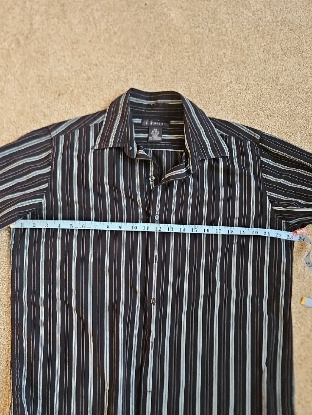 J Ferrar Size L 16-16.5 Black Stripe Shirt with Teal and White Stripes - Picture 10 of 13